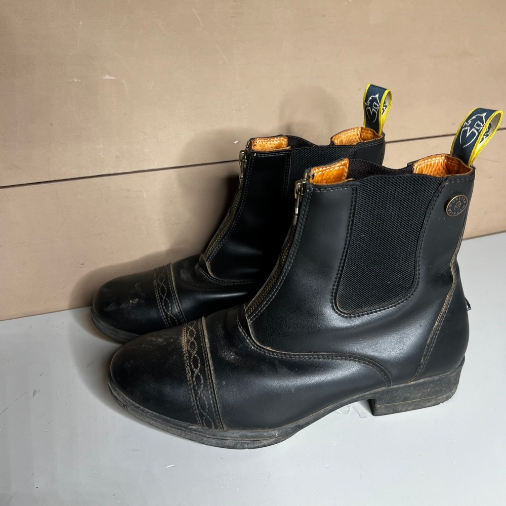 Moretta Black Leather Front Zip Paddock Riding Boots Mens US 8 9963